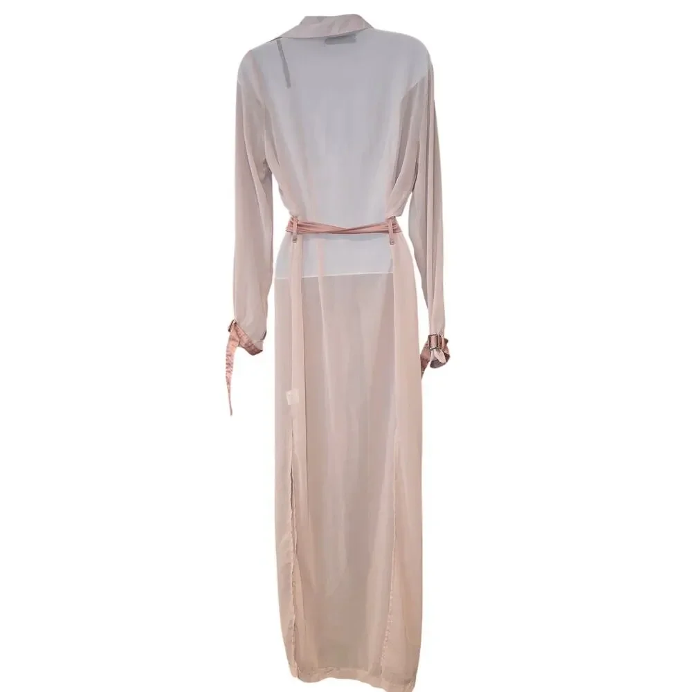 Carli Bybel x Missguided blush duster with satin belt sz 2 EU 34 - Picture 2 of 7